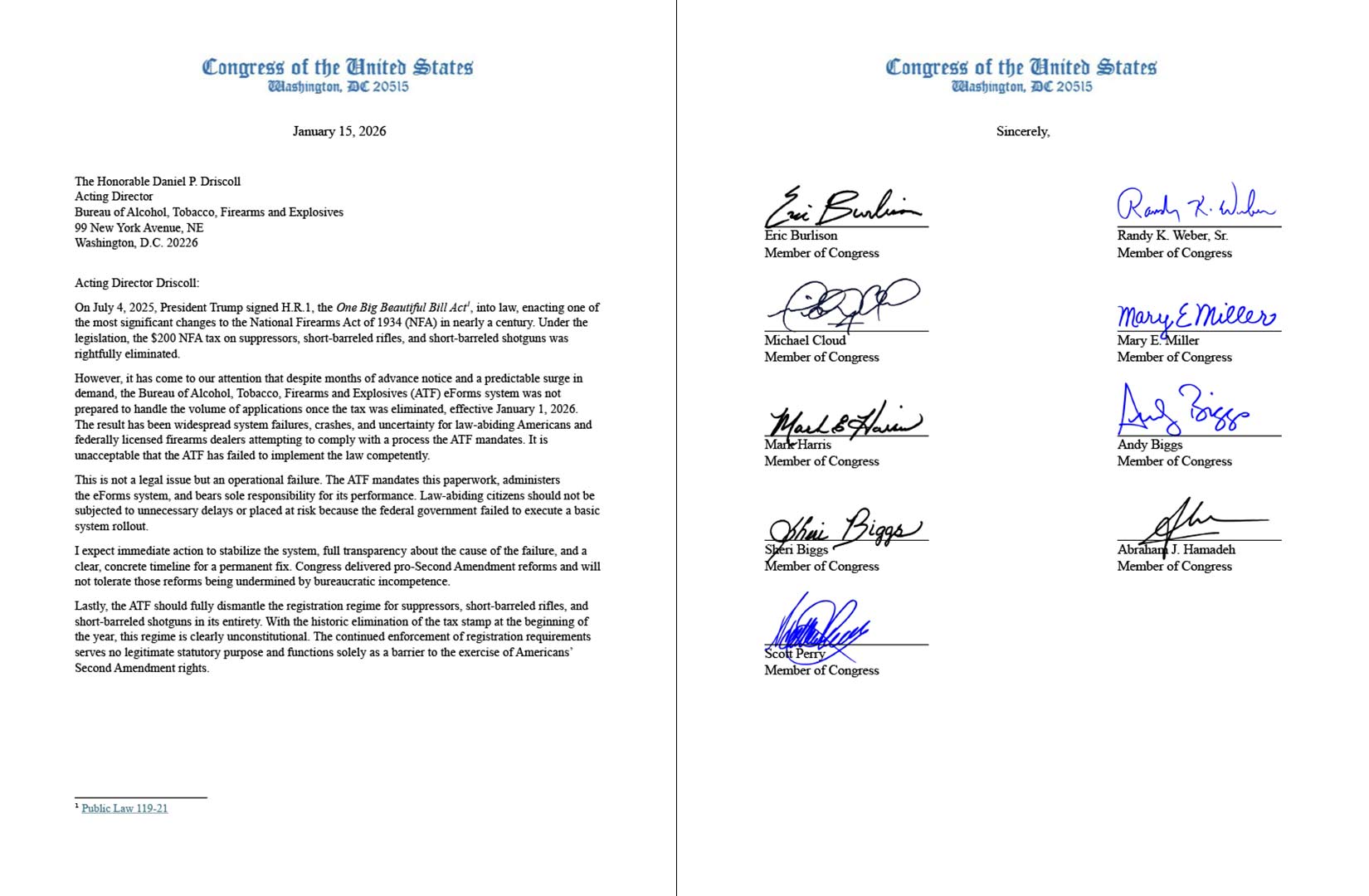 Letter to Acting ATF Director Driscoll Picture